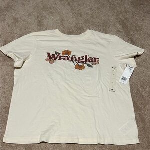 NWT Wrangler Off-White Floral Tee with Cowgirl/Horse girl on Back size Large